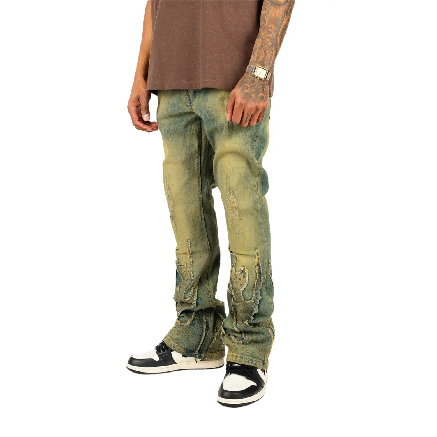 Rebel Minds Stacked Flame Denim Vintage